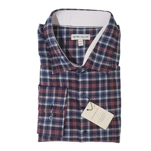 Peter Millar Crown Plaid Button Down Shirt Long Sleeve Men XXL Navy Lightweight